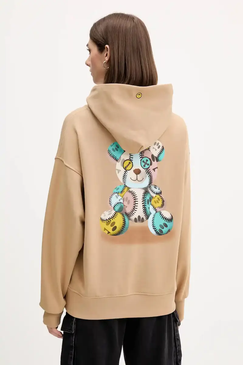 felpa in cotone colore beige con cappuccio F5BWUAHS051 miniatura 3