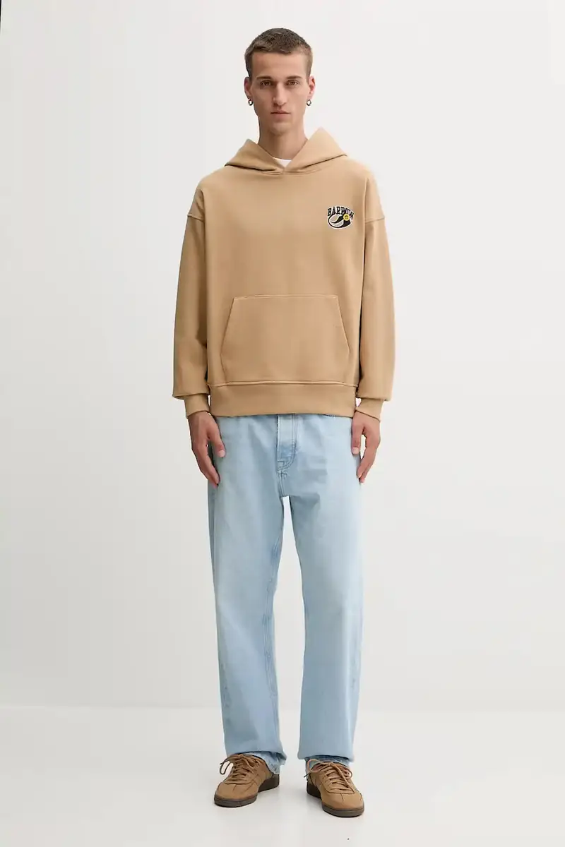 felpa in cotone colore beige con cappuccio F5BWUAHS051 miniatura 4