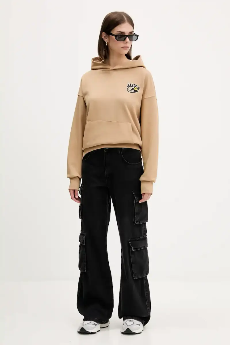 felpa in cotone colore beige con cappuccio F5BWUAHS051 miniatura 5