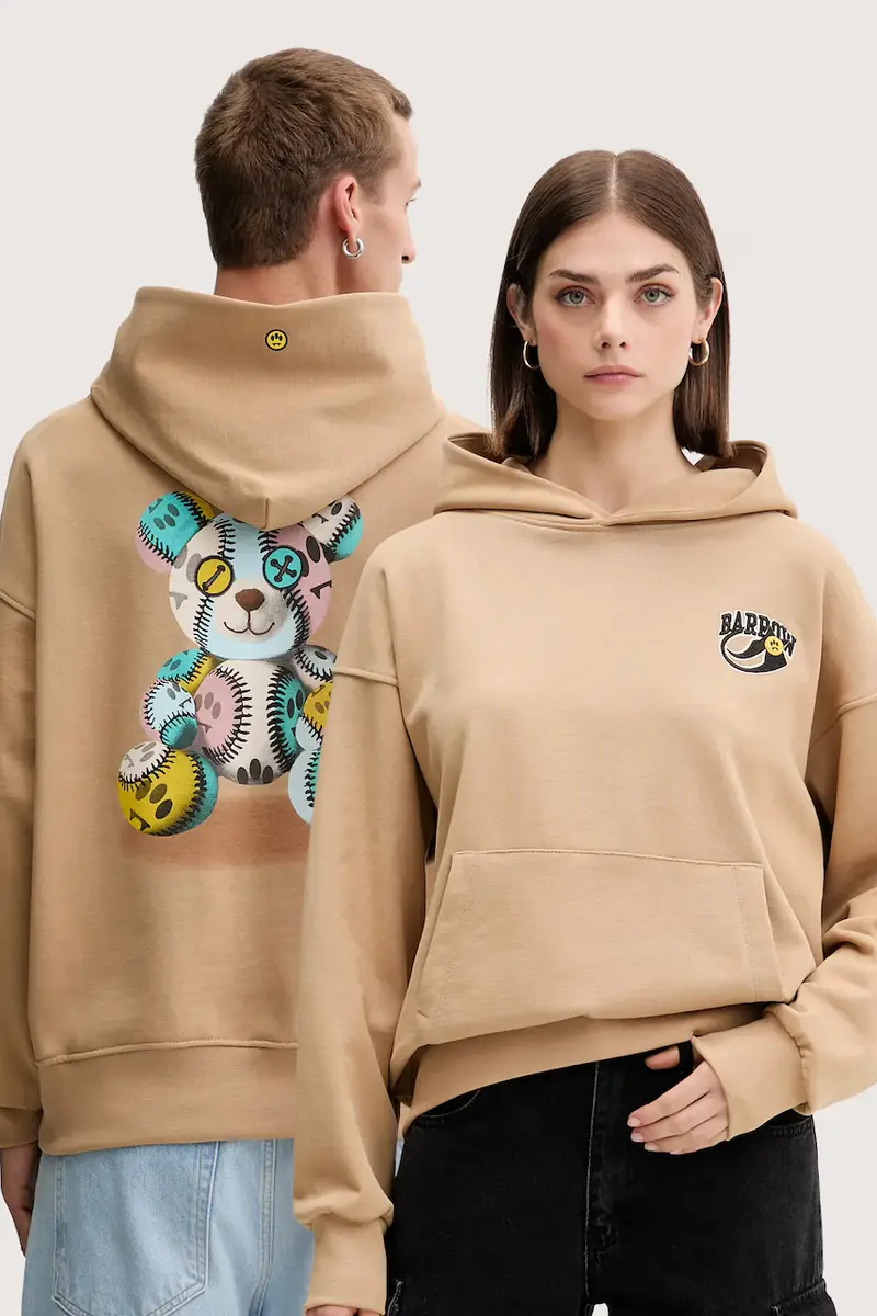 felpa in cotone colore beige con cappuccio F5BWUAHS051