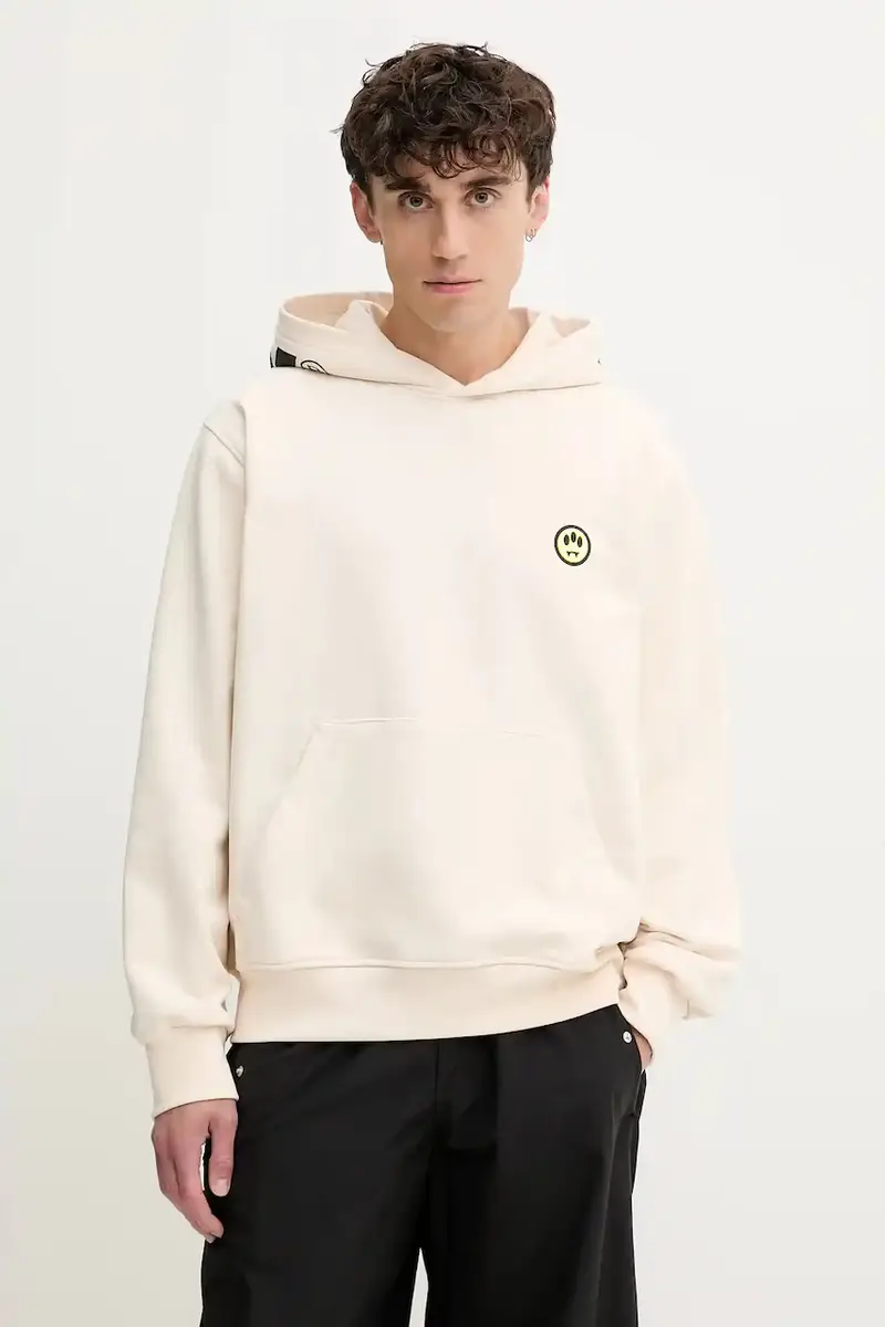 felpa in cotone colore beige con cappuccio F5BWUAHS058 miniatura 2