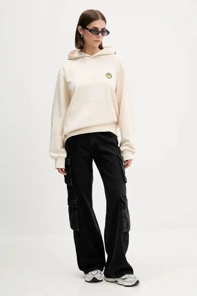 felpa in cotone colore beige con cappuccio F5BWUAHS058 miniatura 5