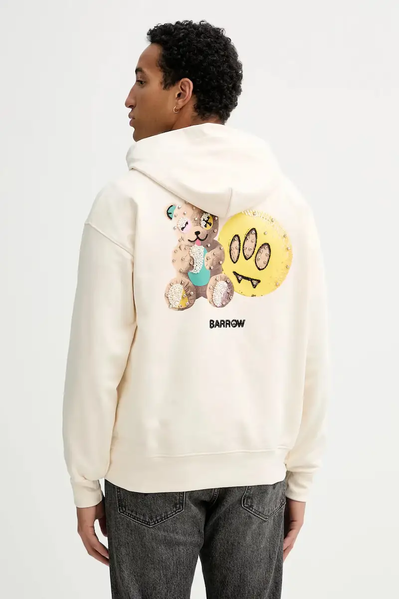 felpa in cotone colore beige con cappuccio F5BWUAHS084 miniatura 2