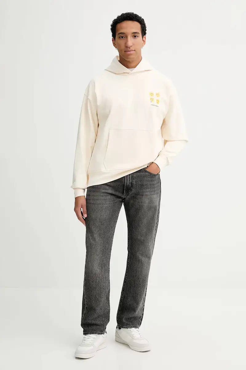 felpa in cotone colore beige con cappuccio F5BWUAHS084 miniatura 4