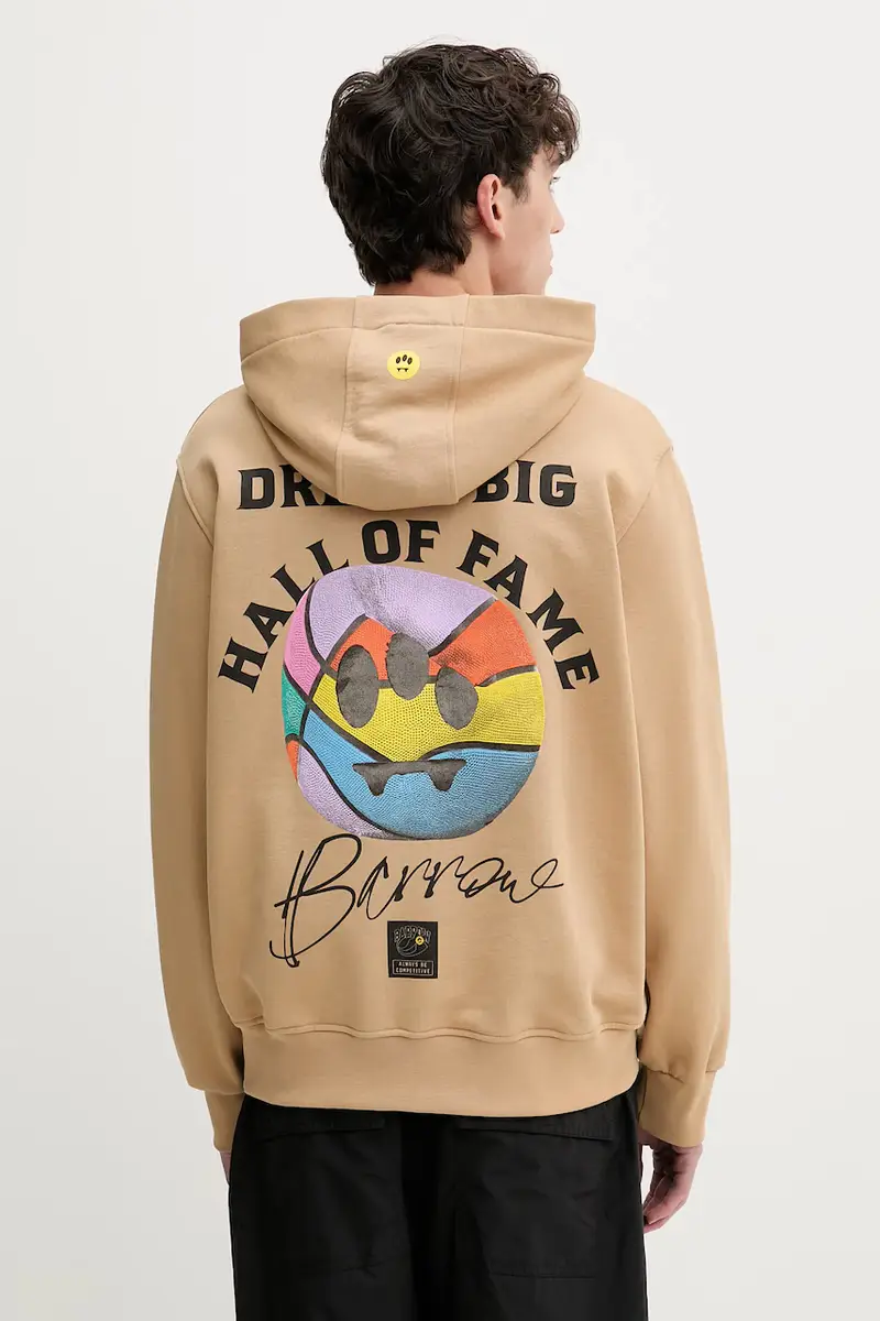 felpa in cotone colore beige con cappuccio F5BWUAHS126 miniatura 3