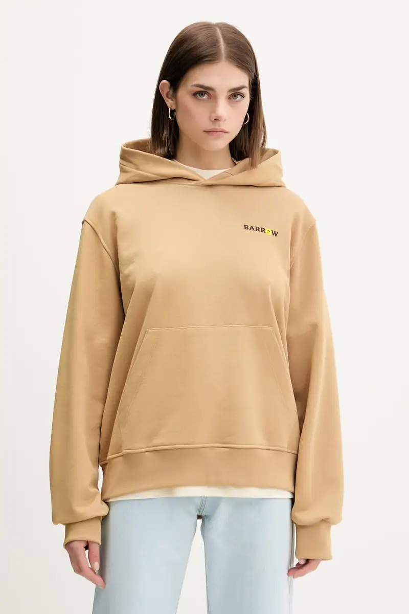 felpa in cotone colore beige con cappuccio F5BWUAHS126 miniatura 4