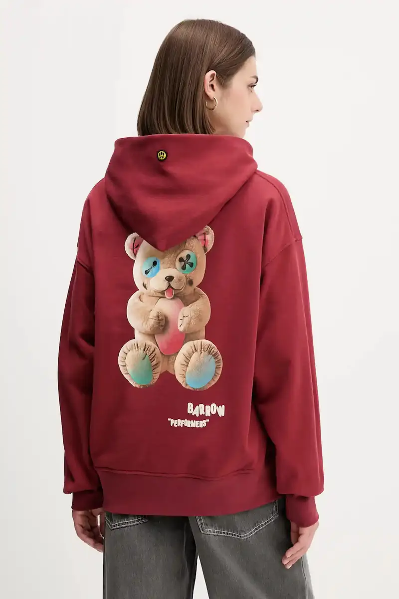 felpa in cotone colore granata con cappuccio F5BWUAHS047 miniatura 2