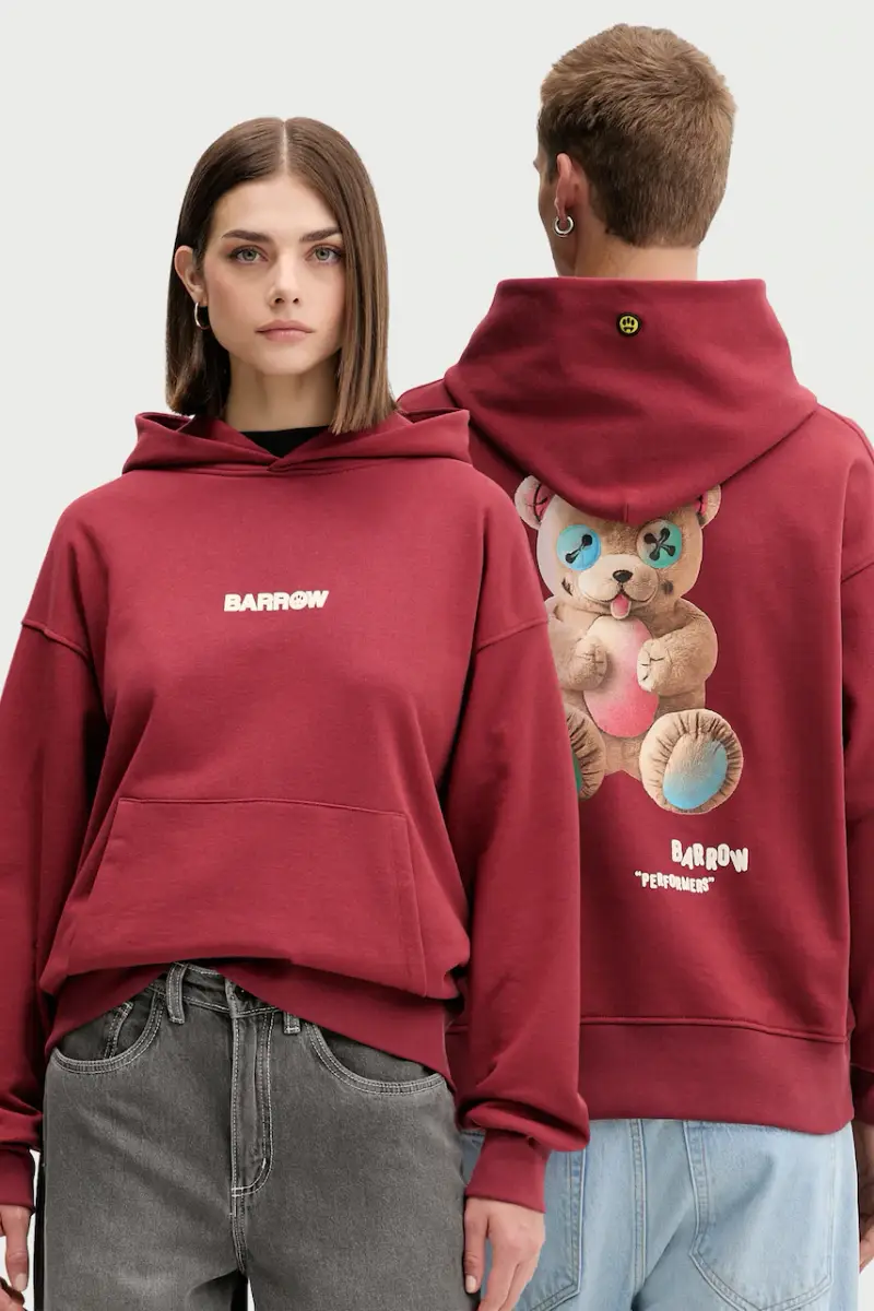 felpa in cotone colore granata con cappuccio F5BWUAHS047