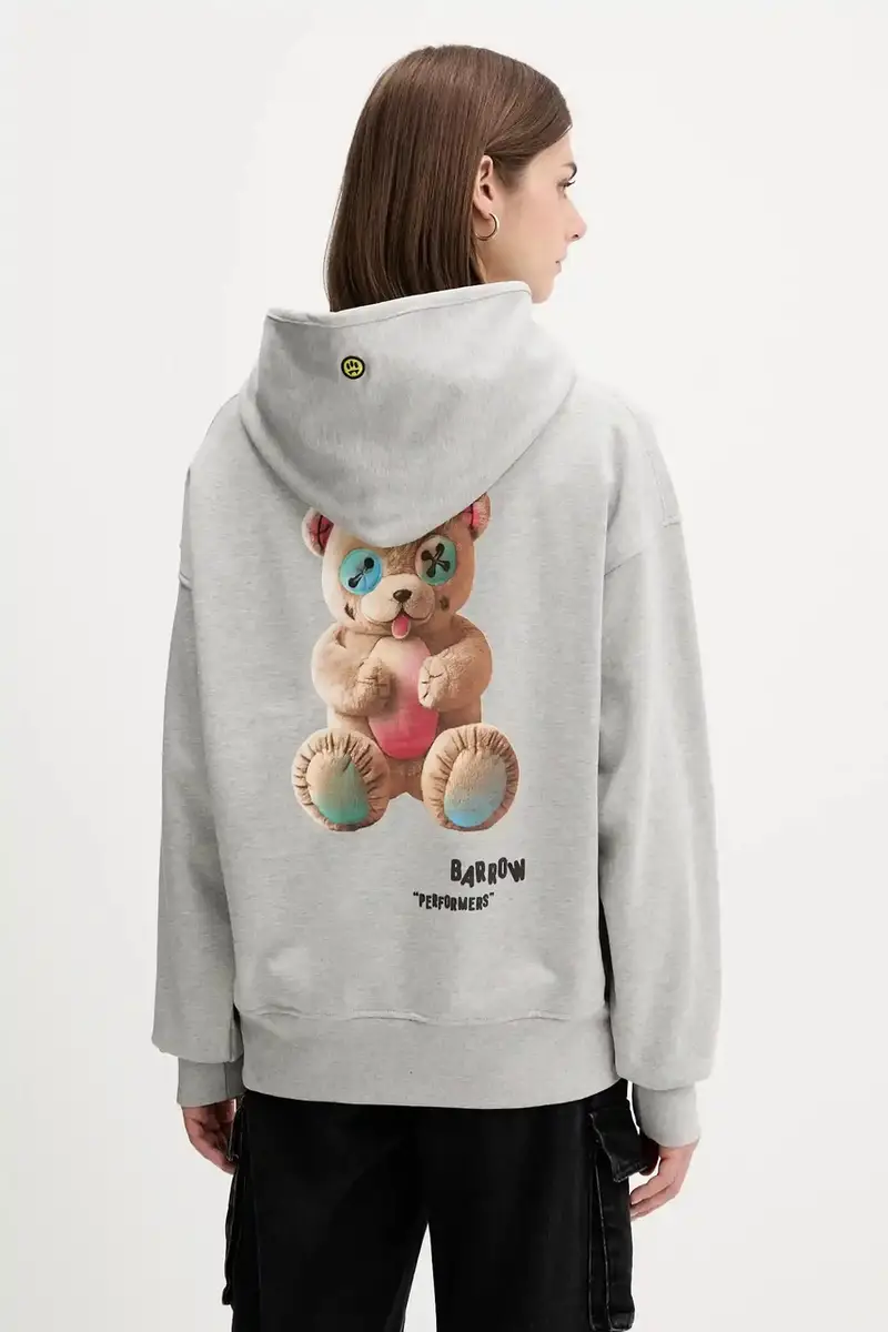 felpa in cotone colore grigio con cappuccio F5BWUAHS047 miniatura 3