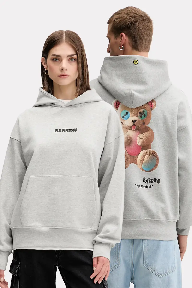 felpa in cotone colore grigio con cappuccio F5BWUAHS047