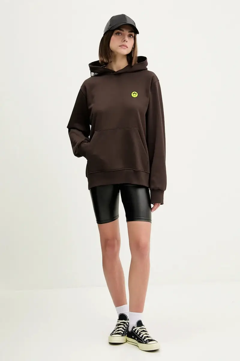 felpa in cotone colore marrone con cappuccio F5BWUAHS058 miniatura 2