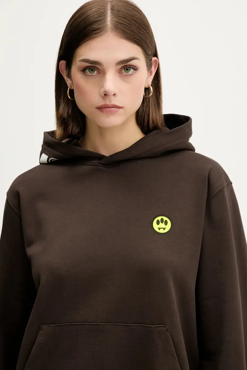 felpa in cotone colore marrone con cappuccio F5BWUAHS058 miniatura 4