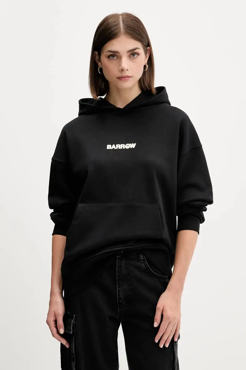 felpa in cotone colore nero con cappuccio F5BWUAHS047 miniatura 3