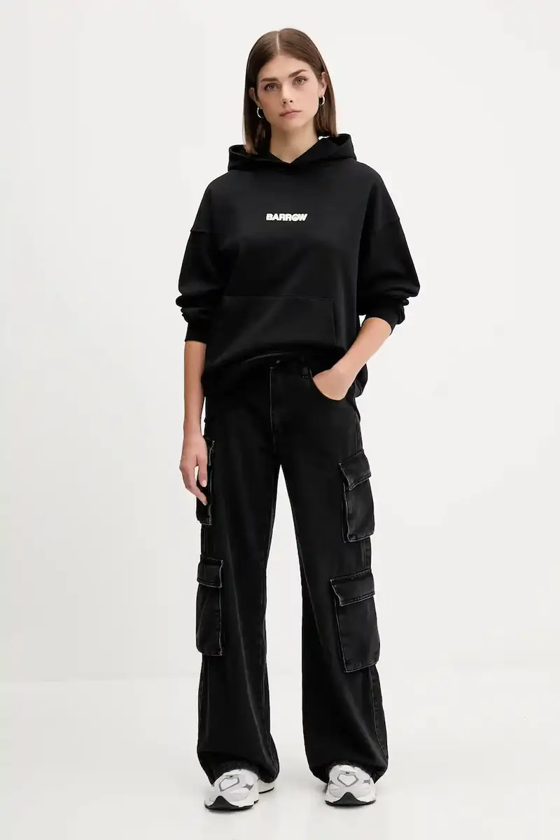 felpa in cotone colore nero con cappuccio F5BWUAHS047 miniatura 5