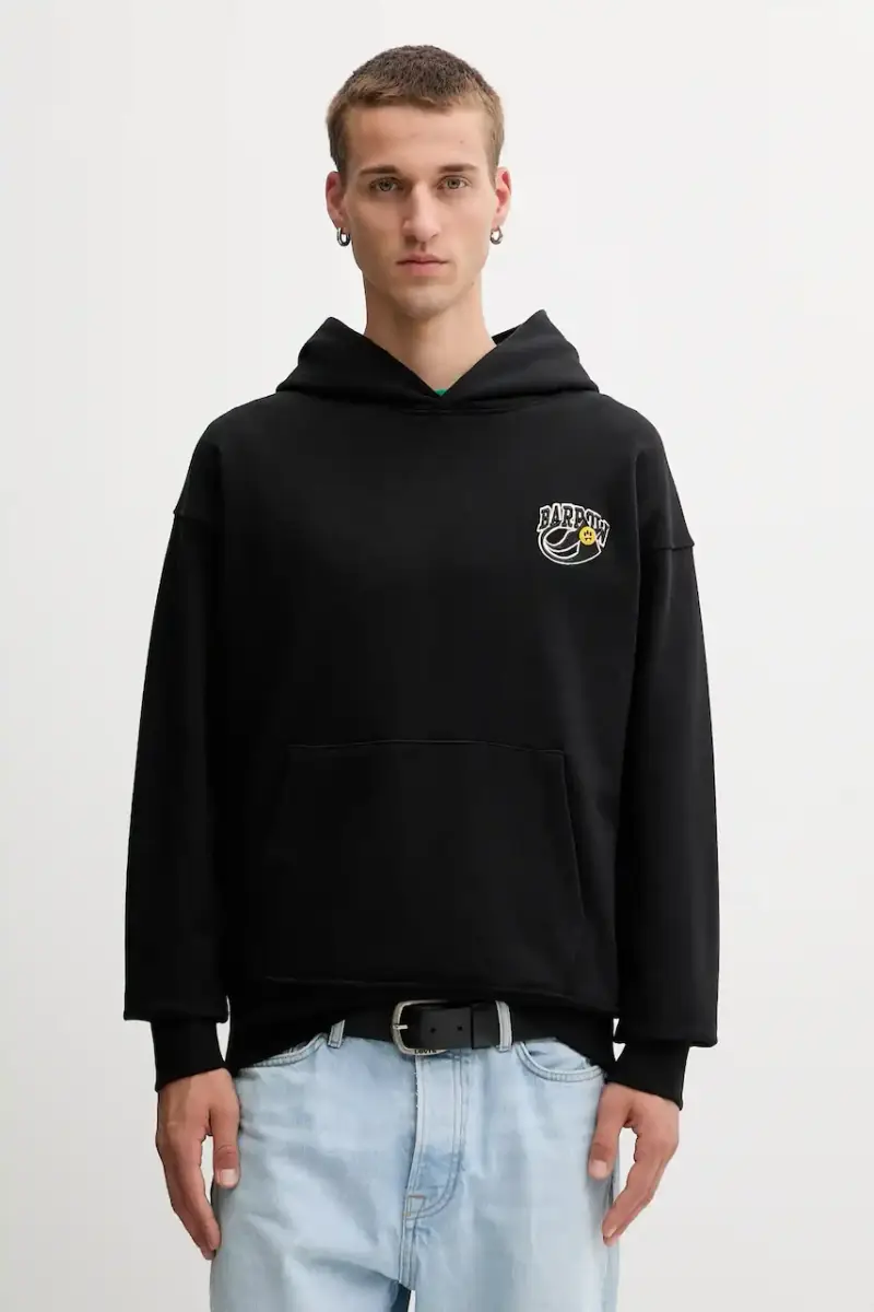 felpa in cotone colore nero con cappuccio F5BWUAHS051 miniatura 2