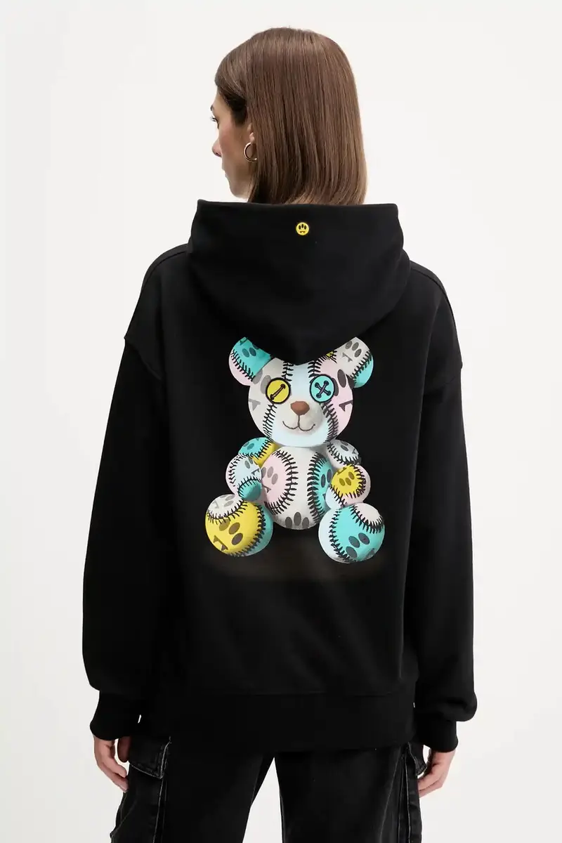 felpa in cotone colore nero con cappuccio F5BWUAHS051 miniatura 3