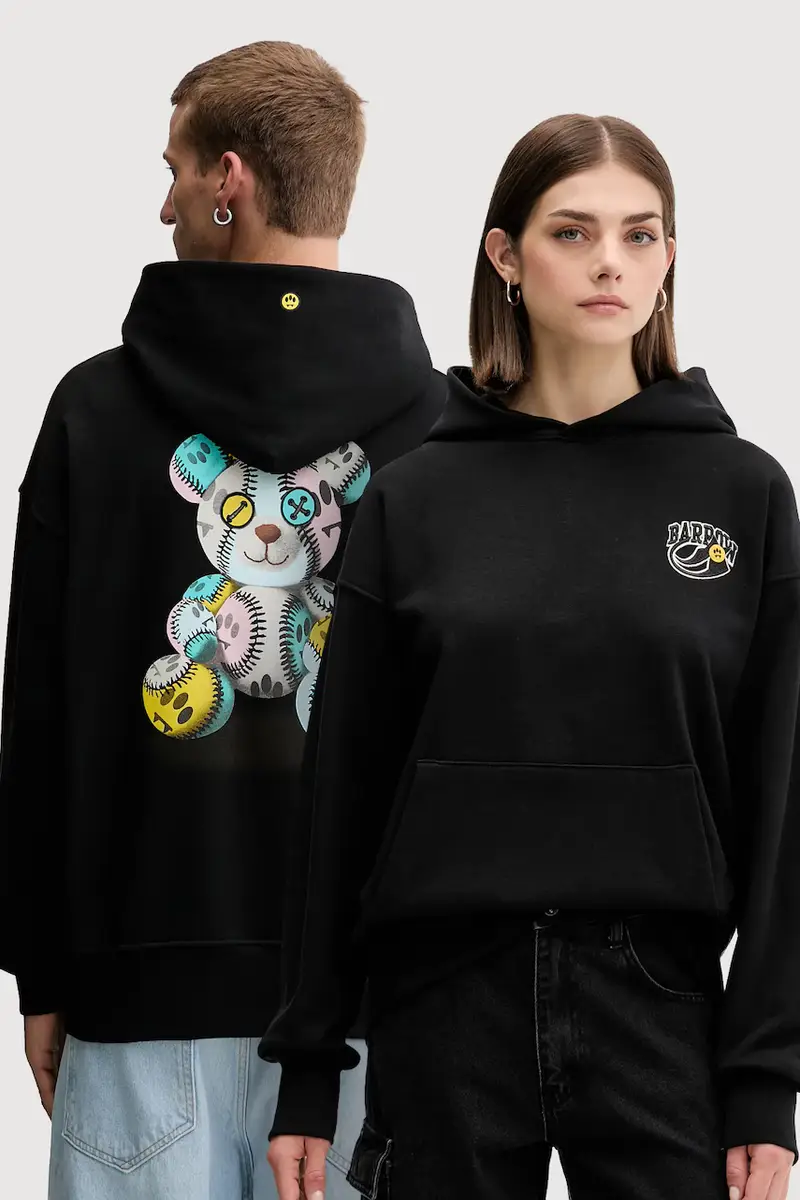 felpa in cotone colore nero con cappuccio F5BWUAHS051