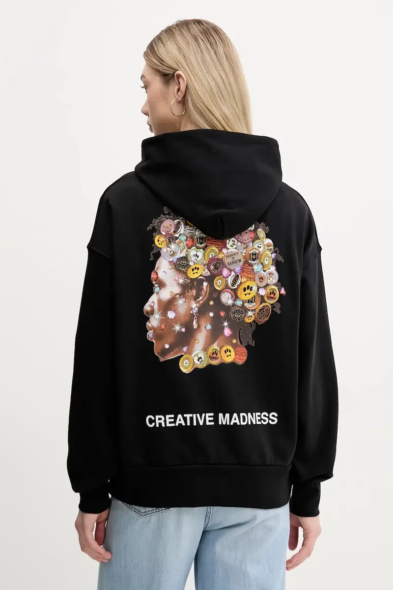 felpa in cotone colore nero con cappuccio S5BWUAHS158 miniatura 3