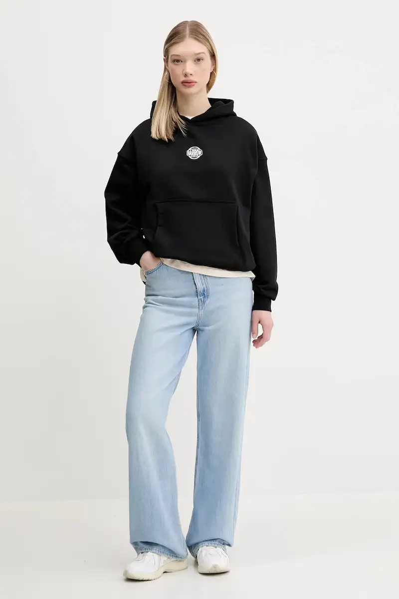 felpa in cotone colore nero con cappuccio S5BWUAHS158 miniatura 5