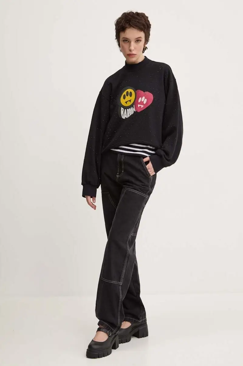 felpa in cotone donna colore nero F4BWWOSW110 miniatura 2