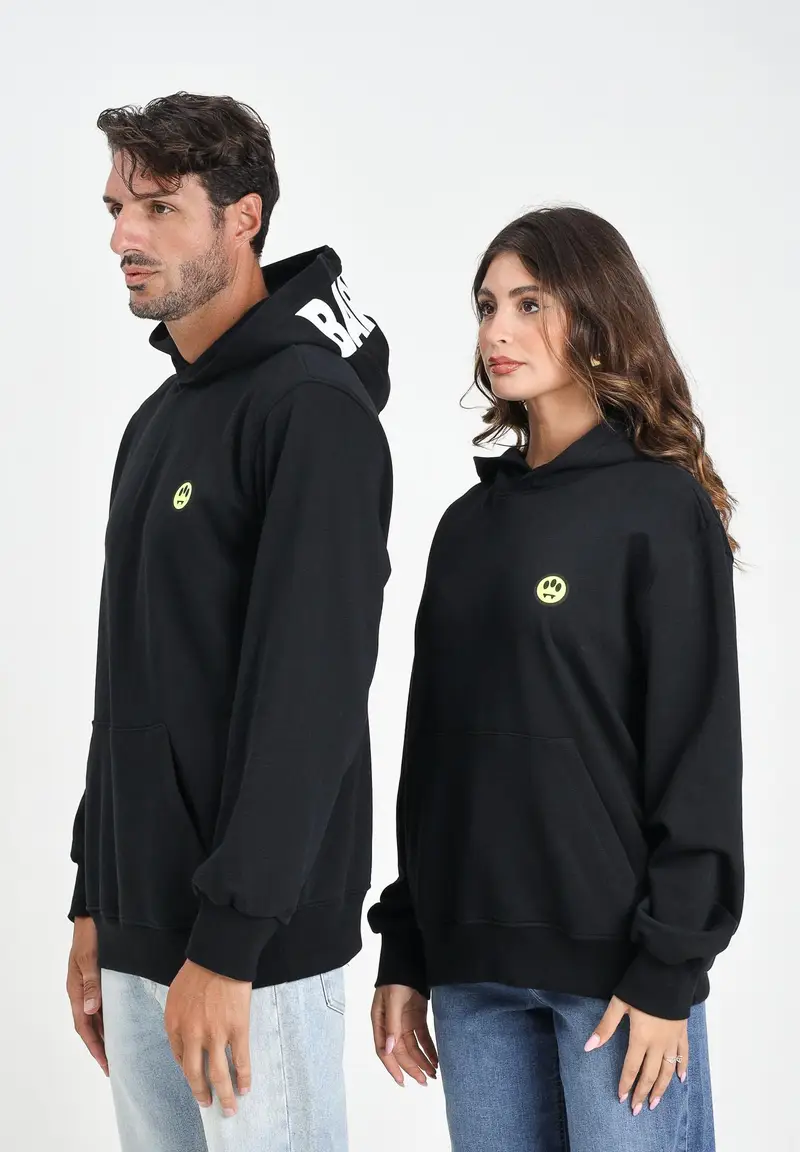 BARROW Felpa nera per uomo e donna con cappuccio logato