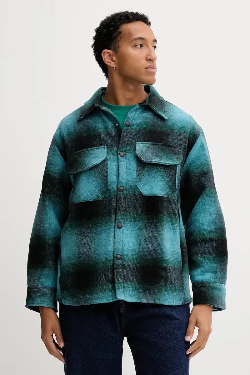 giacca camicia con lana colore turchese F5BWUASI035 miniatura 2