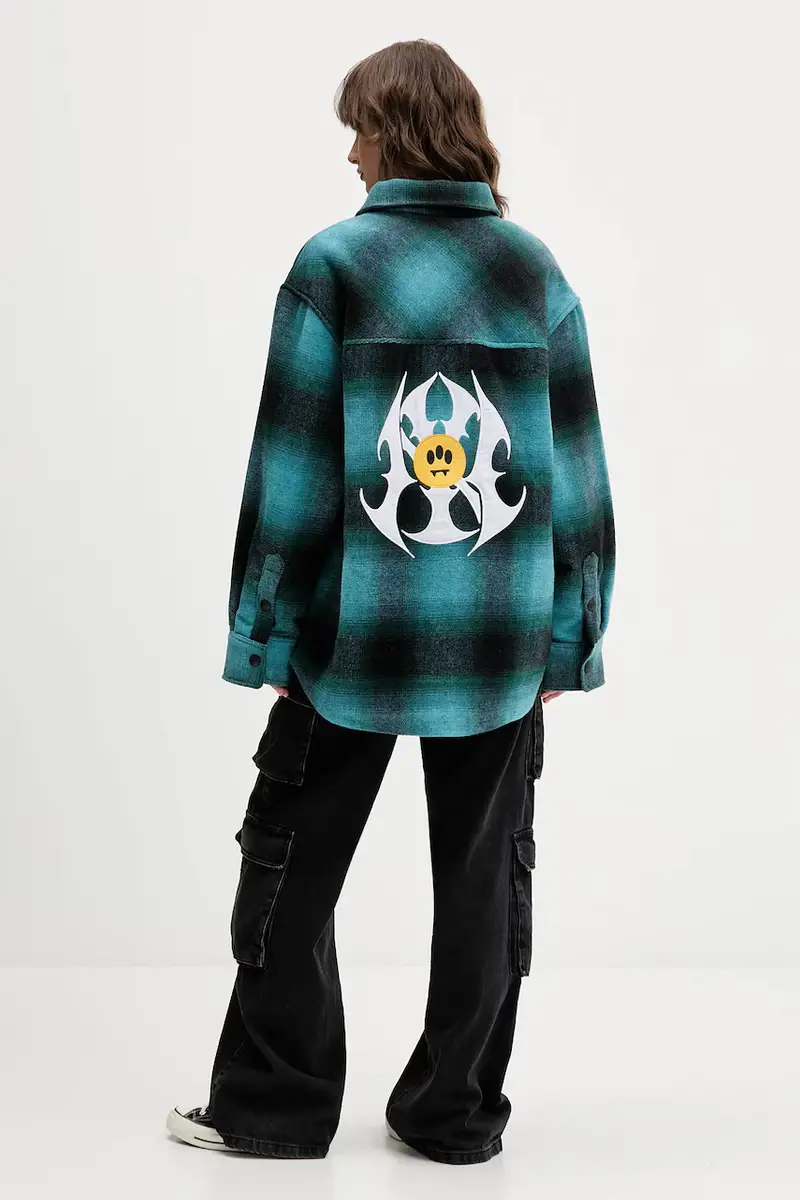 giacca camicia con lana colore turchese F5BWUASI035 miniatura 3