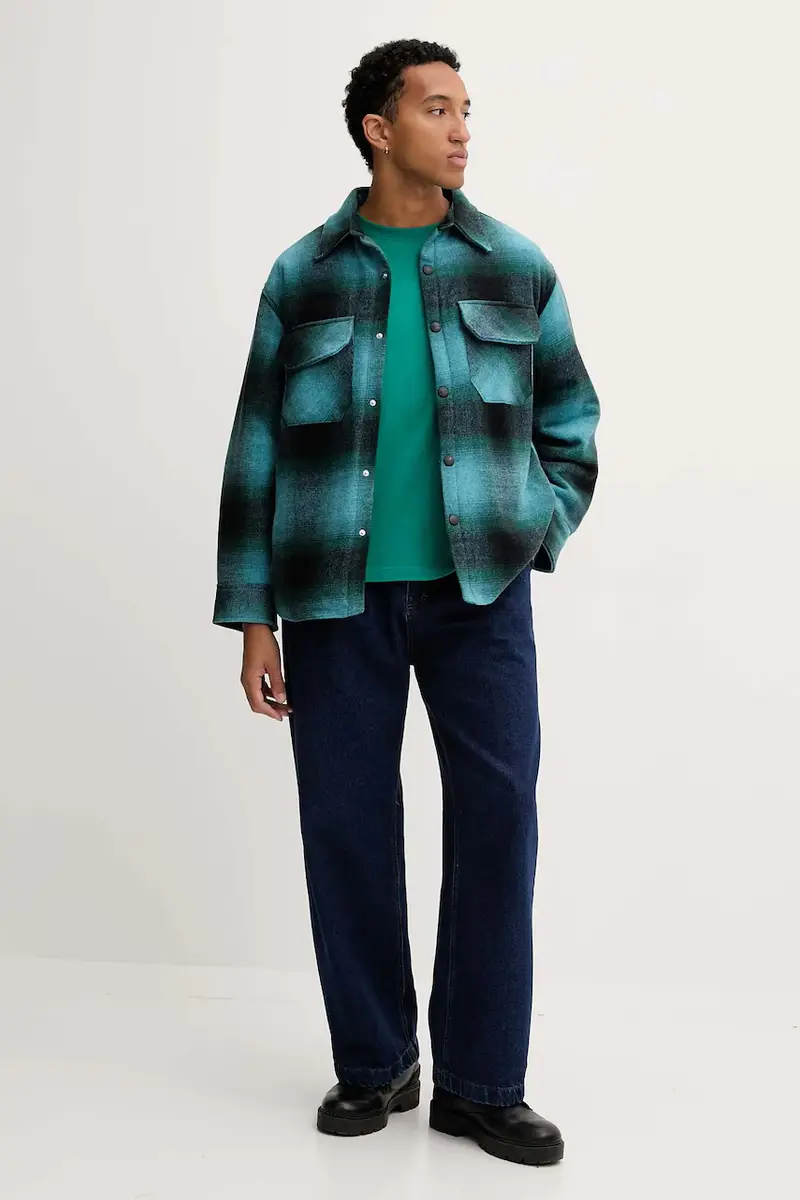 giacca camicia con lana colore turchese F5BWUASI035 miniatura 4