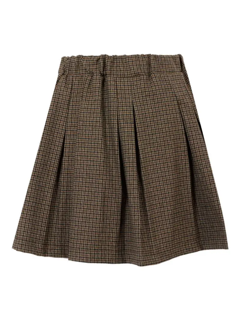 Gonna Plissettata a Quadri con Cintura Regolabile Marrone miniatura 3