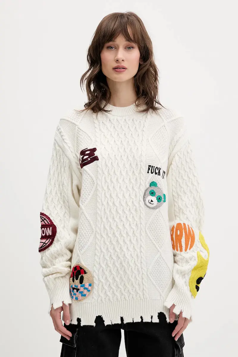 maglione con lana colore beige F5BWUAJP115 miniatura 2