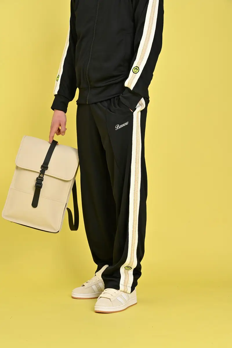 BARROW Pantalone sportivo nero per uomo e donna con bande laterali a contrasto miniatura 3