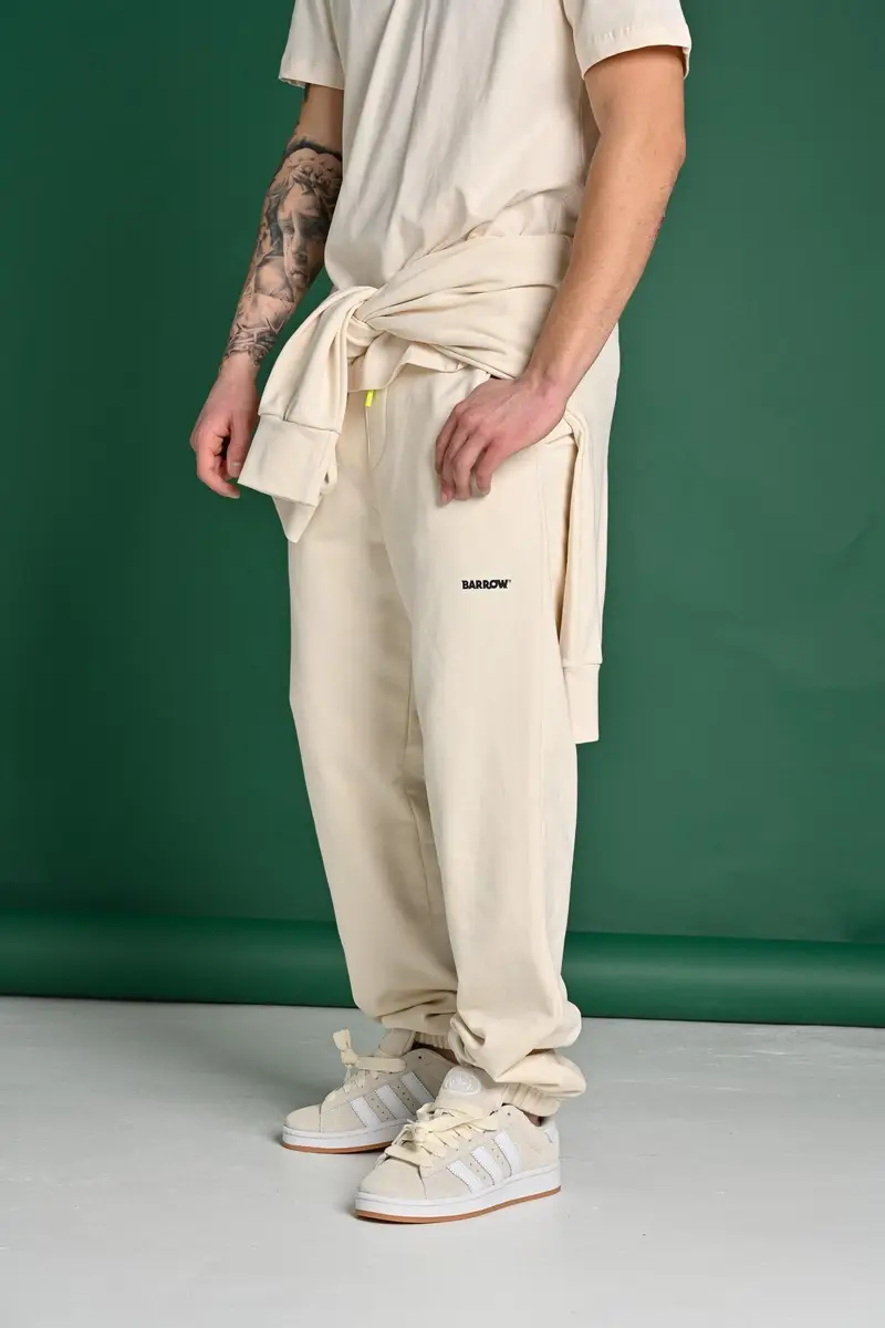 BARROW Pantalone sportivo vaniglia per uomo e donna con stampa logo miniatura 3