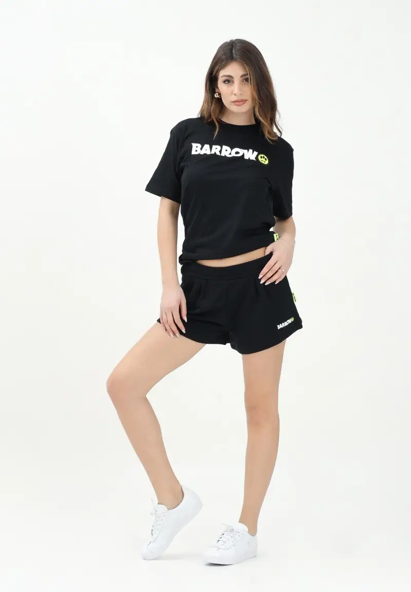 Shorts sportivo nero per donna e bambina con stampa logo miniatura 2