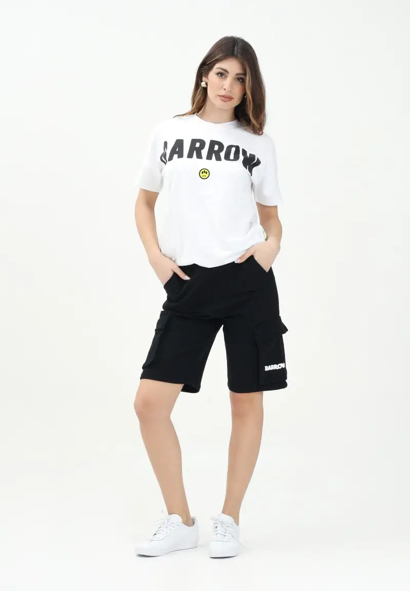 Shorts sportivo nero per donna, ragazzi e bambini con stampa logo miniatura 2