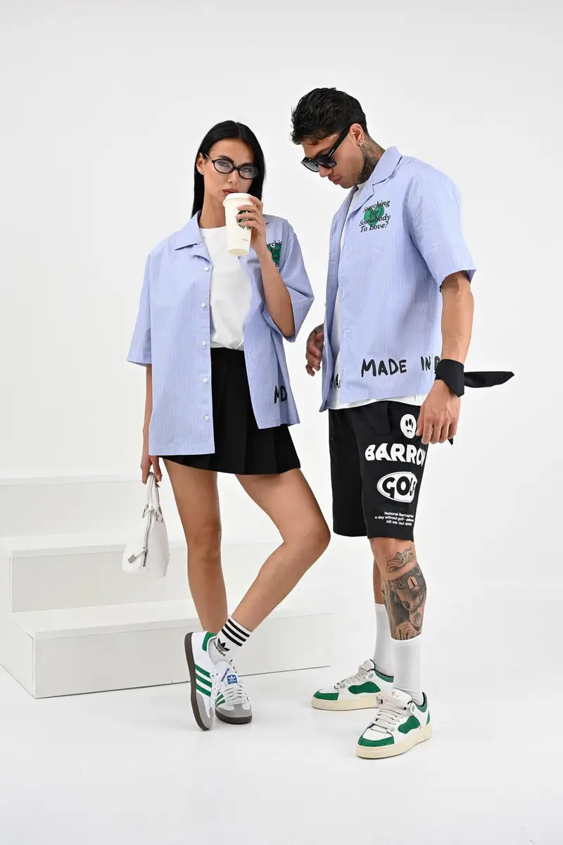 BARROW Shorts sportivo nero per uomo e donna con stampa miniatura 3