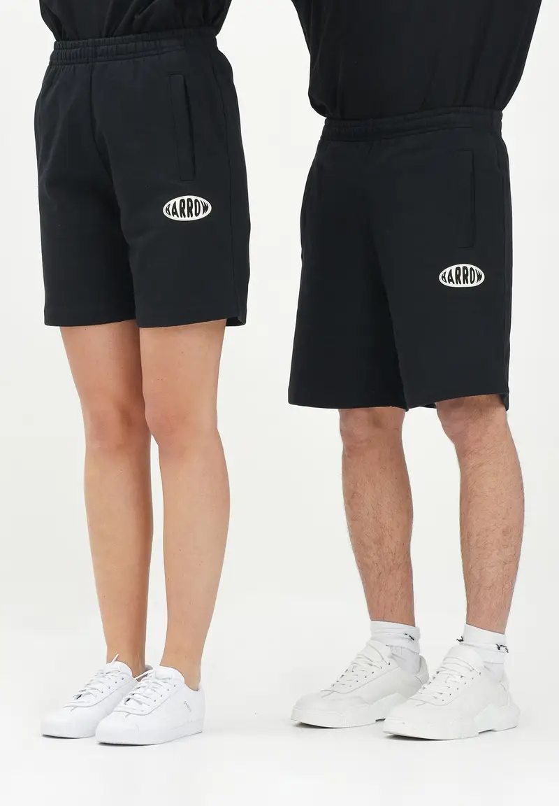 BARROW Shorts sportivo nero per uomo e donna con stampa logo