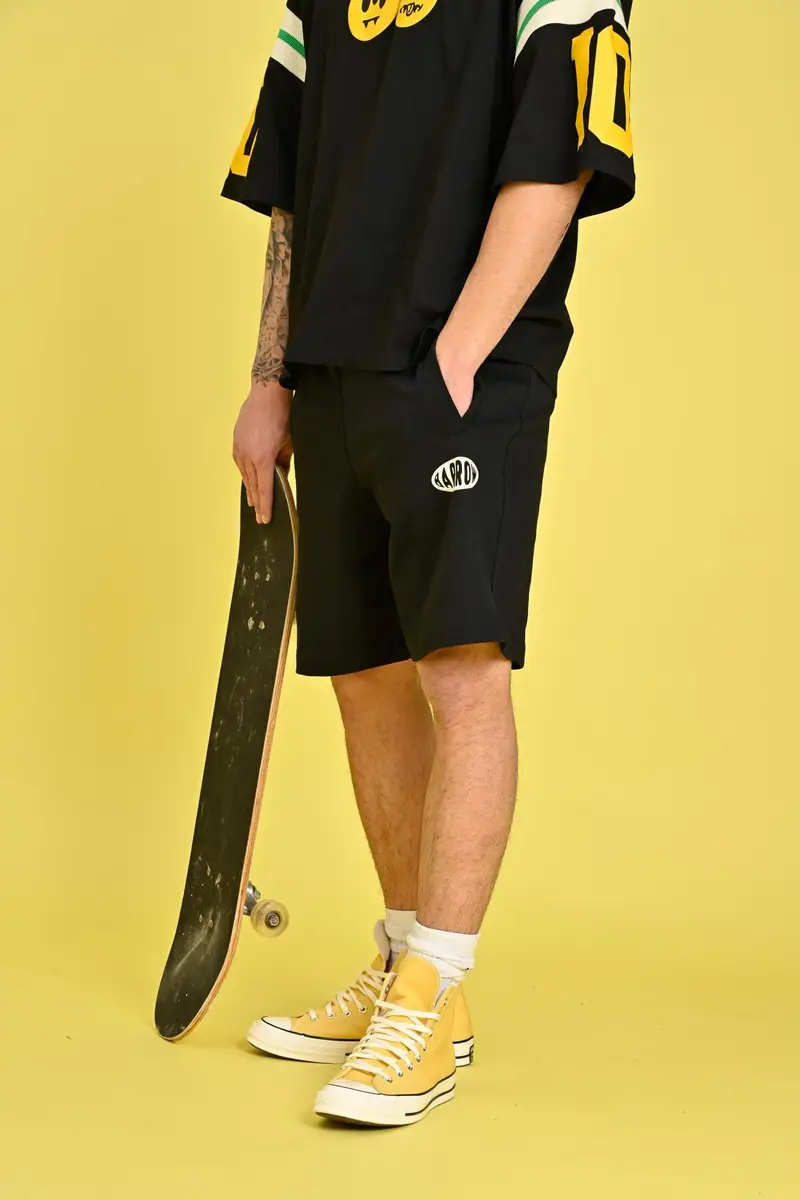 BARROW Shorts sportivo nero per uomo e donna con stampa logo miniatura 3