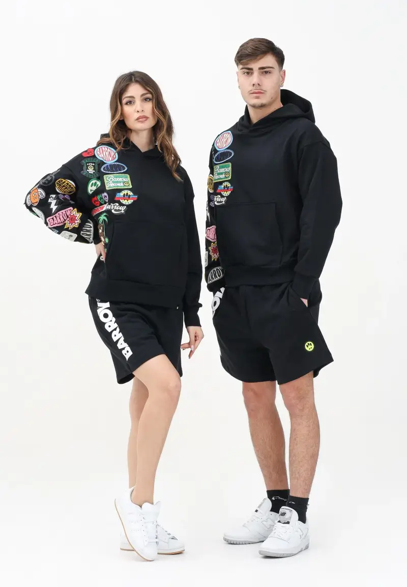 Shorts sportivo nero per uomo e donna con stampa logo miniatura 2