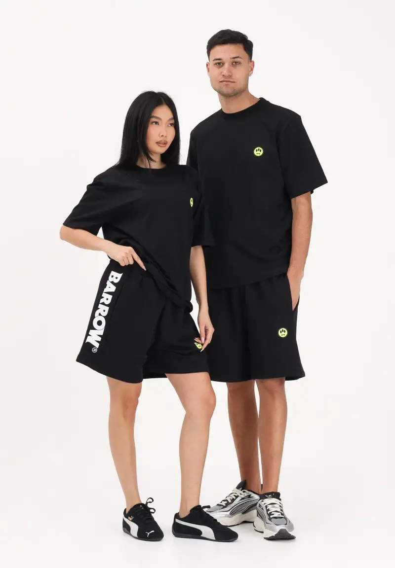 Shorts sportivo nero per uomo e donna con stampa logo miniatura 2