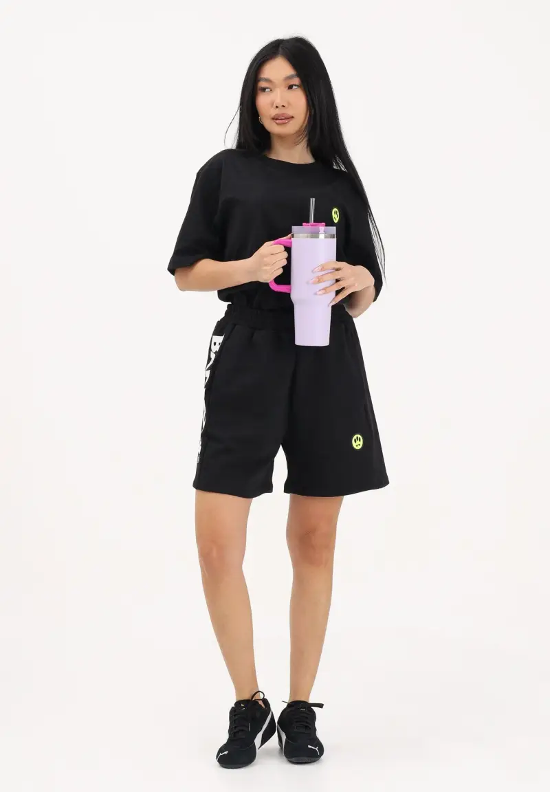 Shorts sportivo nero per uomo e donna con stampa logo miniatura 3