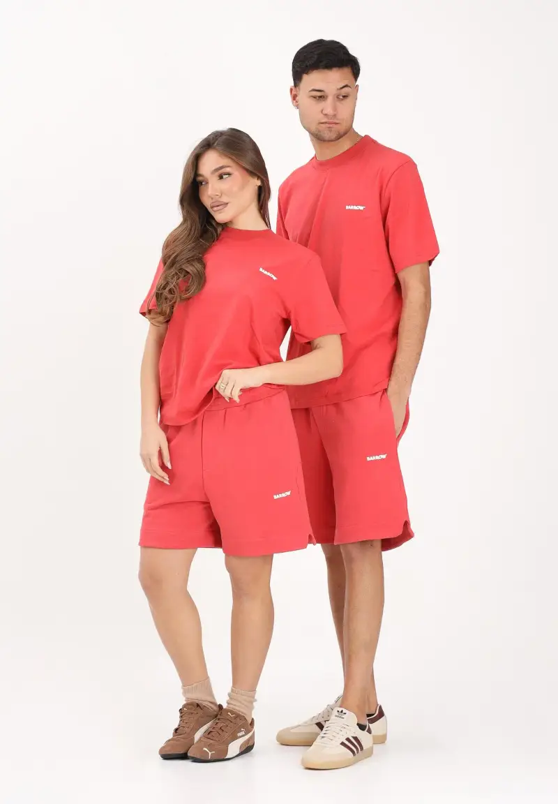 Shorts sportivo rosso corallo per uomo e donna con logo miniatura 2