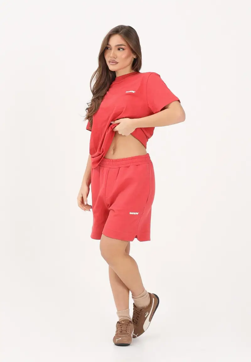 Shorts sportivo rosso corallo per uomo e donna con logo miniatura 3