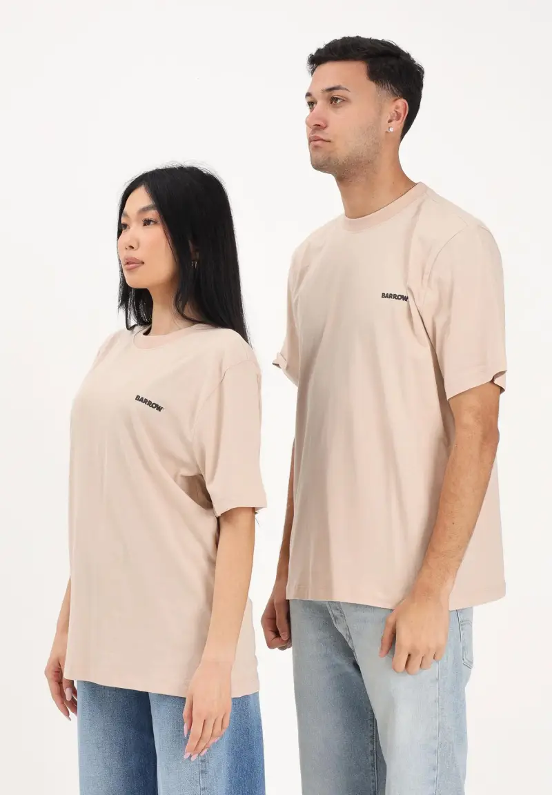 T-shirt a manica corta beige per uomo e donna con logo