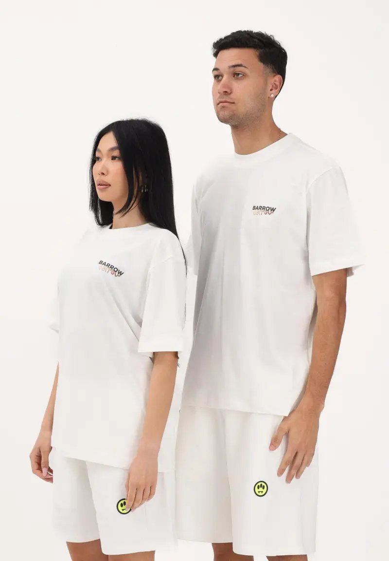 T-shirt a manica corta bianca per uomo e donna con maxi stampa teddy