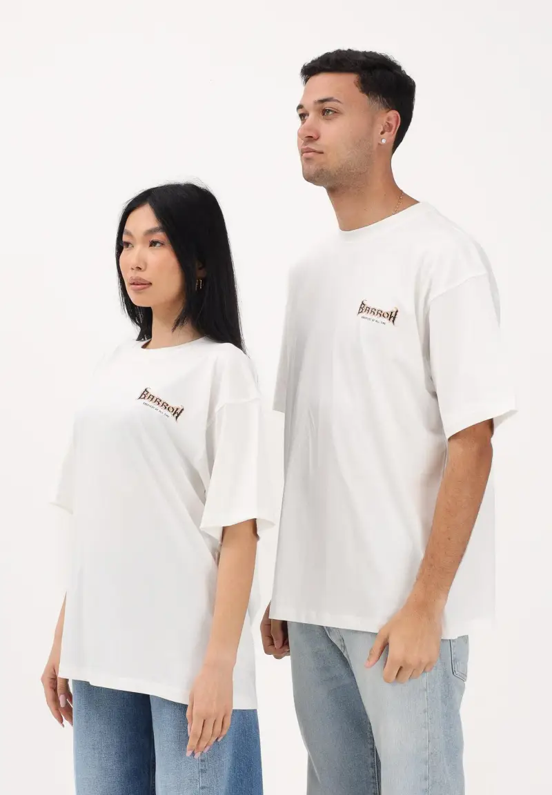 T-shirt a manica corta bianca per uomo e donna con ricamo sul retro