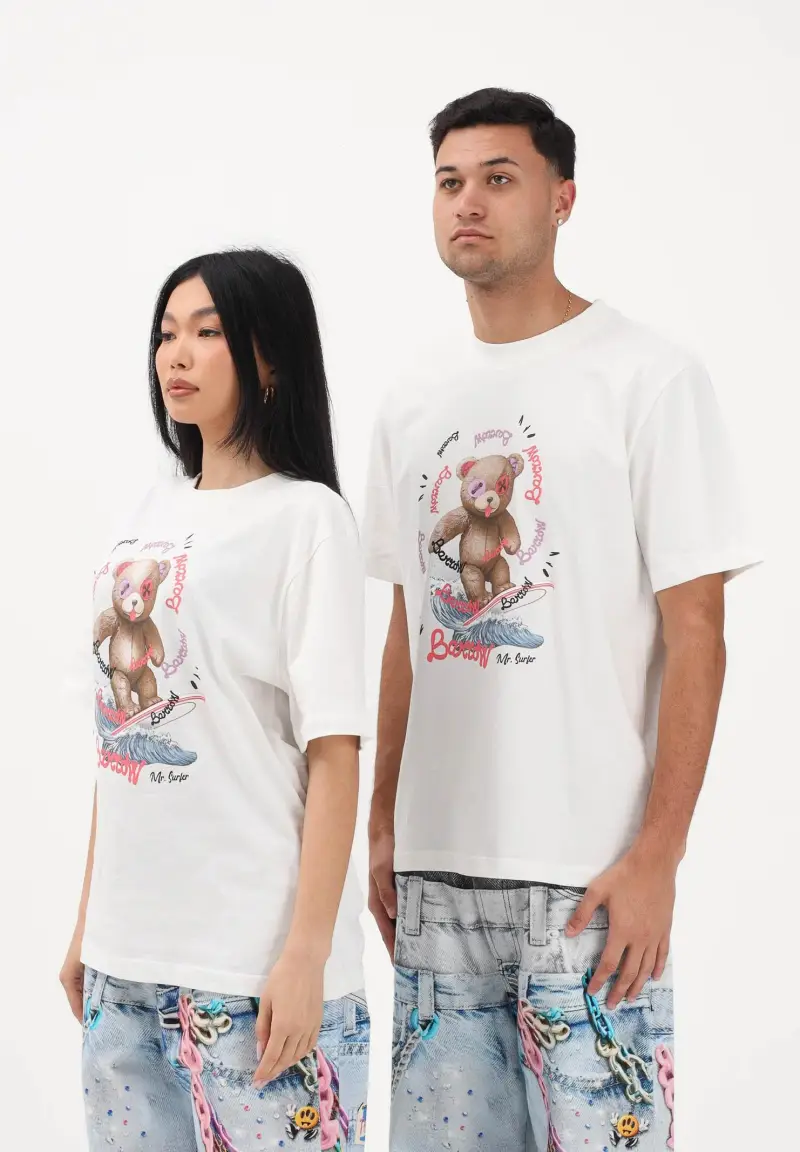 T-shirt a manica corta bianca per uomo e donna con stampa