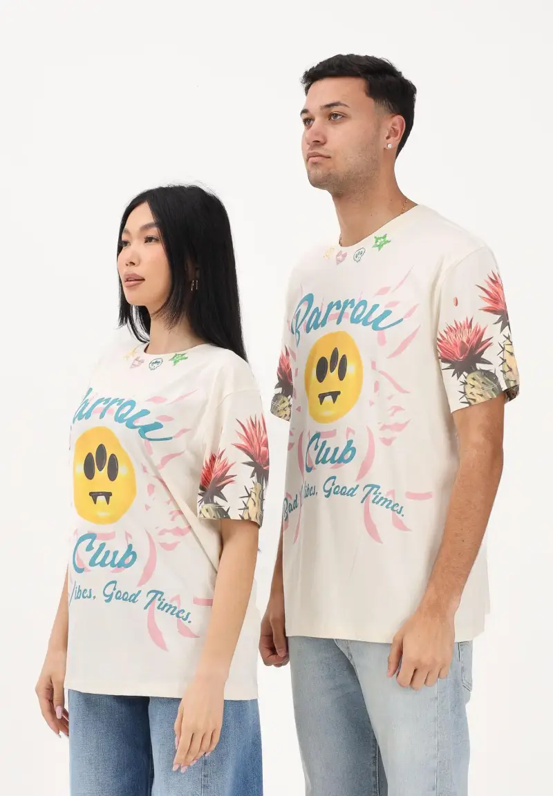 T-shirt a manica corta crema per uomo e donna con stampe