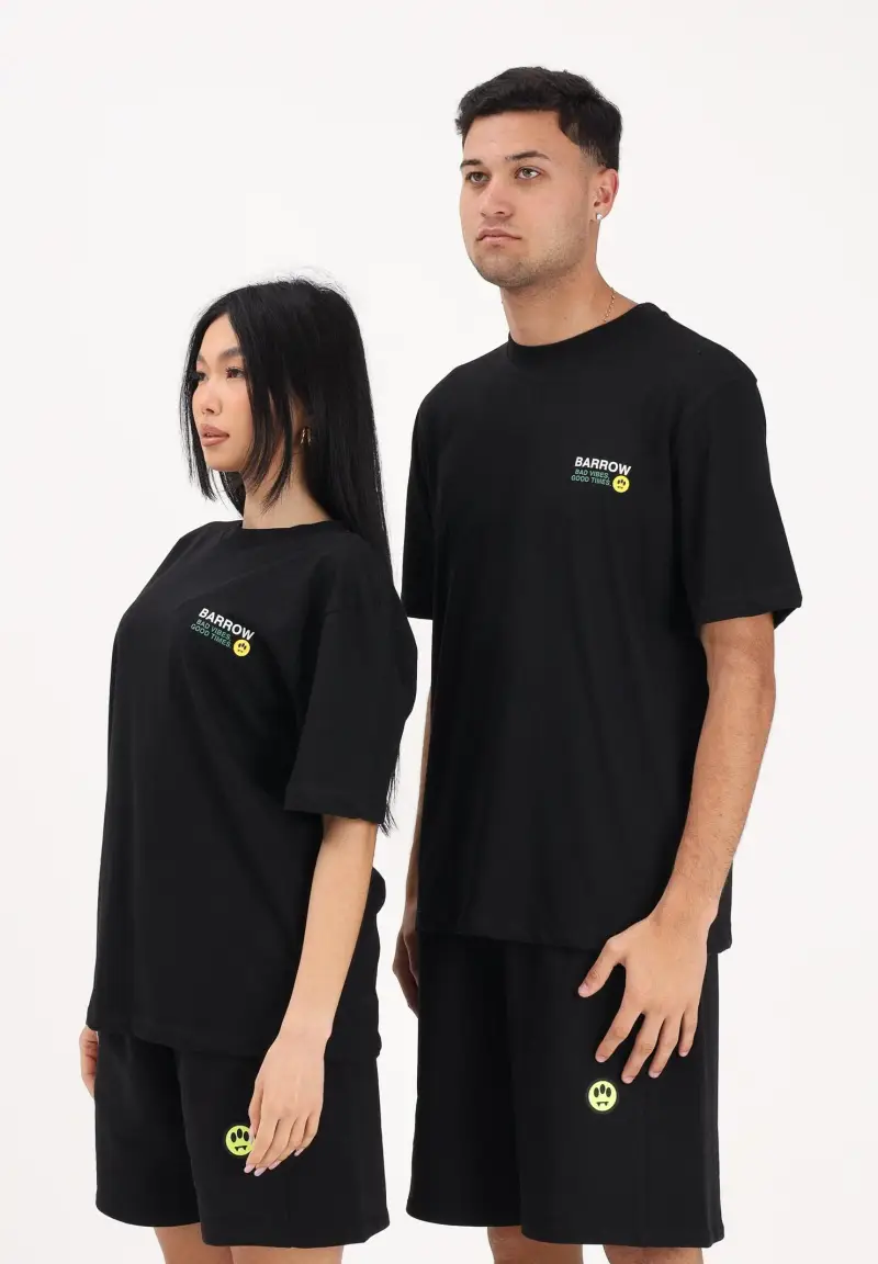 T-shirt a manica corta nera per uomo e donna con maxi stampa sul retro