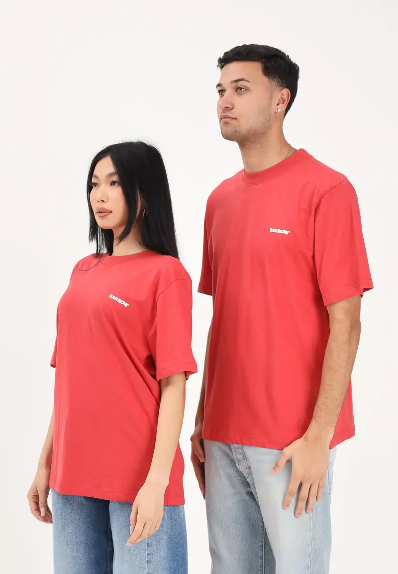 T-shirt a manica corta rossa per uomo e donna con logo