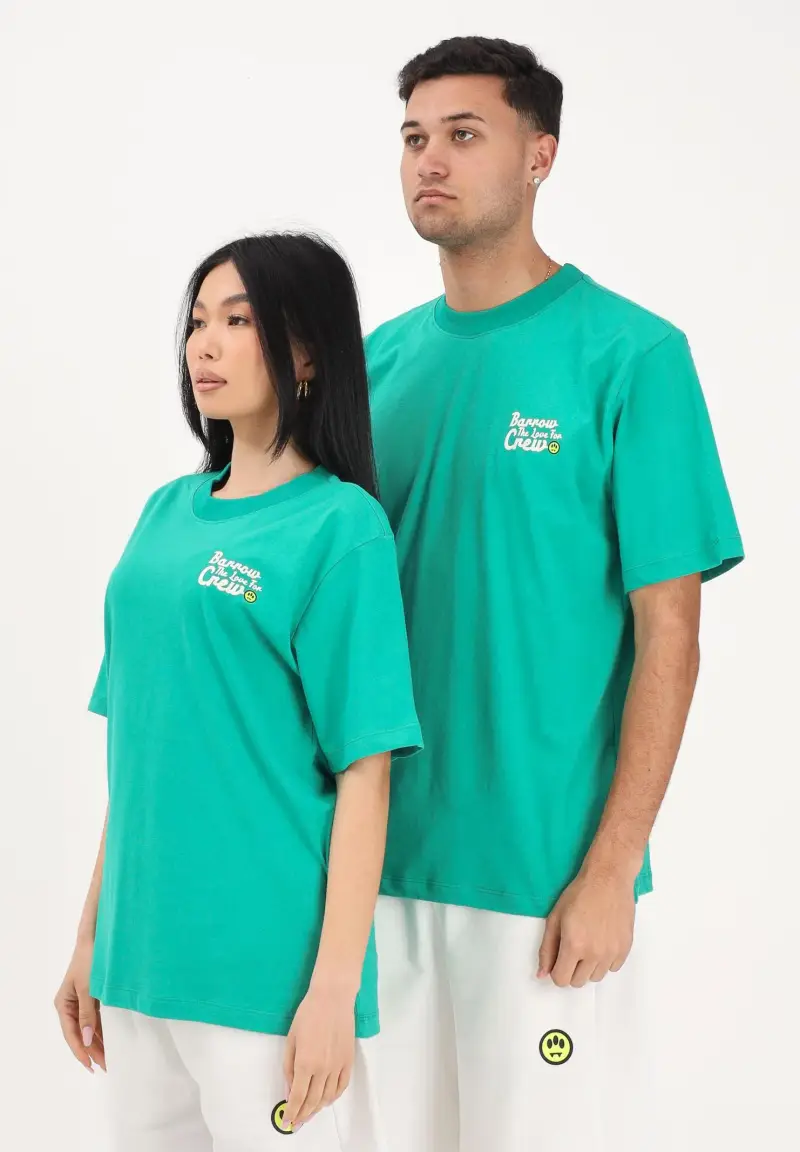 T-shirt a manica corta verde per uomo e donna con stampa sul retro